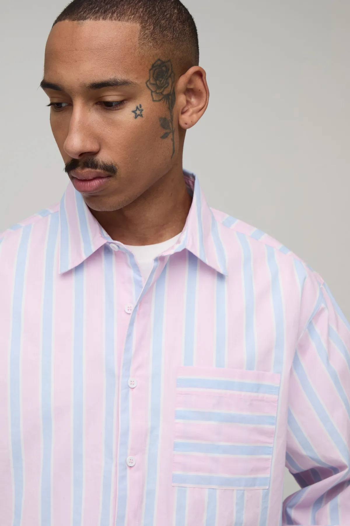 boohooMAN Chemise Rayée Courte Coupe Boxy Oversize<Homme Chemises