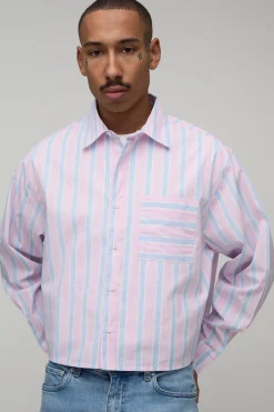 boohooMAN Chemise Rayée Courte Coupe Boxy Oversize<Homme Chemises