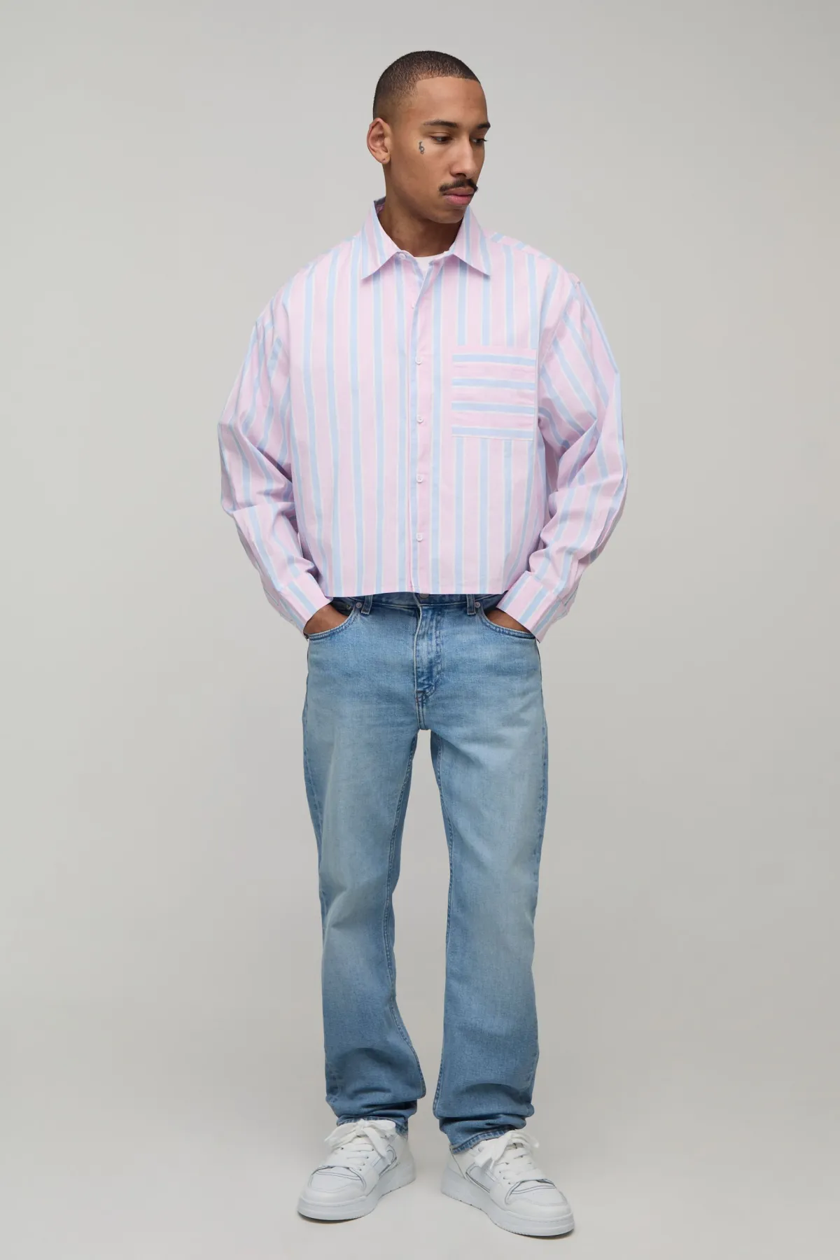 boohooMAN Chemise Rayée Courte Coupe Boxy Oversize<Homme Chemises