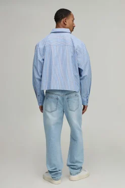 Chemise Rayée Crop Oversize À Patch Brodé