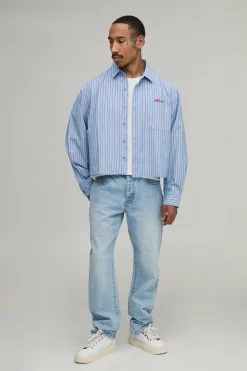 Chemise Rayée Crop Oversize À Patch Brodé