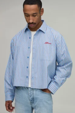 Chemise Rayée Crop Oversize À Patch Brodé