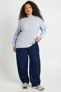 Chemise Rayée et T-shirt Oversize 2 en 1 Grande Taille