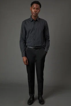 Chemise Rayée Fine Noir & Blanc à Manches Longues