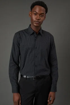 Chemise Rayée Fine Noir & Blanc à Manches Longues