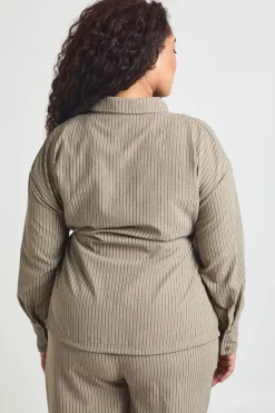 Chemise Rayée Grande Taille À Taille Ajustable Resserrée