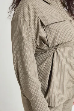 Chemise Rayée Grande Taille À Taille Ajustable Resserrée