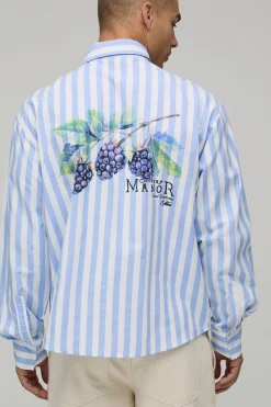 boohooMAN Chemise Rayée À Imprimé Fruits Manches Longues Coupe Ample<Homme Chemises