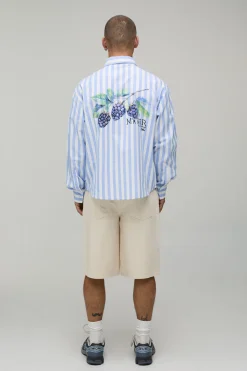 boohooMAN Chemise Rayée À Imprimé Fruits Manches Longues Coupe Ample<Homme Chemises