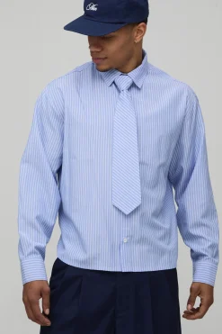 Chemise Rayée Oversize Ample avec Cravate