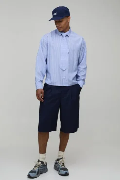 Chemise Rayée Oversize Ample avec Cravate