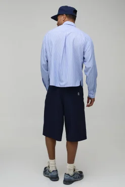 Chemise Rayée Oversize Ample avec Cravate