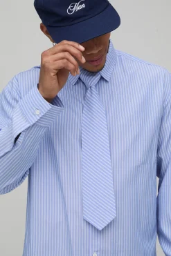 Chemise Rayée Oversize Ample avec Cravate