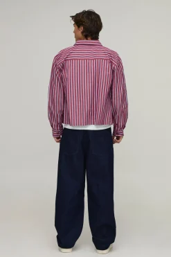 boohooMAN Chemise Rayée Oversize Brodée À Manches Longues Coupe Boxy<Homme Chemises