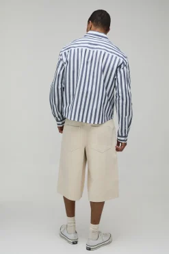 boohooMAN Chemise Rayée Oversize Coupe Ample Manches Longues Ourlet Arrondi<Homme Chemises