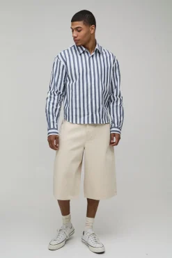 boohooMAN Chemise Rayée Oversize Coupe Ample Manches Longues Ourlet Arrondi<Homme Chemises