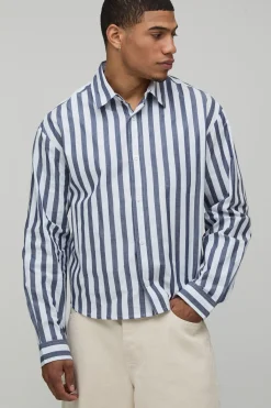 boohooMAN Chemise Rayée Oversize Coupe Ample Manches Longues Ourlet Arrondi<Homme Chemises
