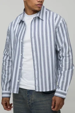Chemise Rayée Oversize Coupe Boxy Manches Longues Ourlet Arrondi