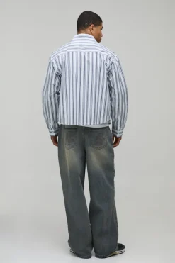 Chemise Rayée Oversize Coupe Boxy Manches Longues Ourlet Arrondi