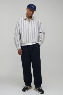boohooMAN Chemise Rayée Oversize Courte à Manches Longues Coupe Boxy<Homme Chemises