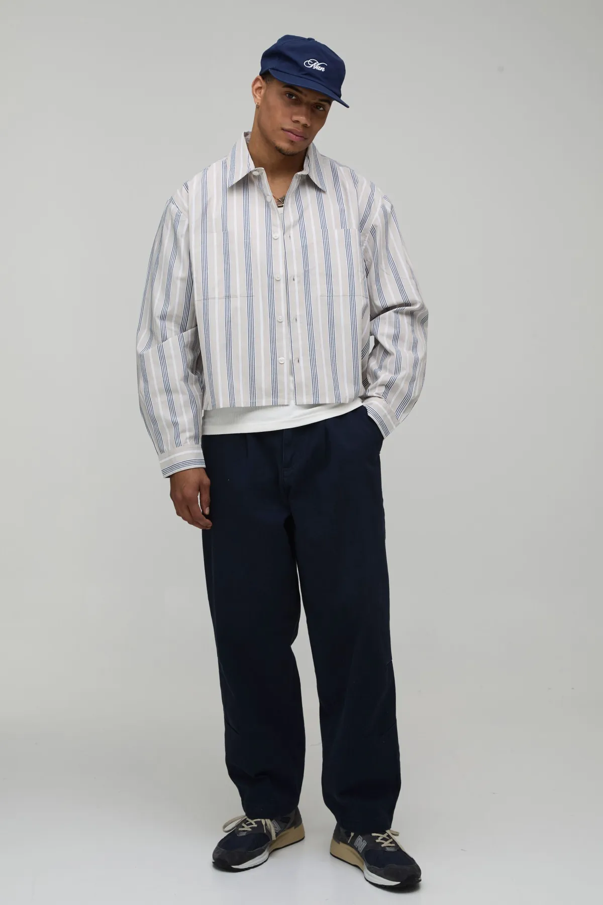 boohooMAN Chemise Rayée Oversize Courte à Manches Longues Coupe Boxy<Homme Chemises