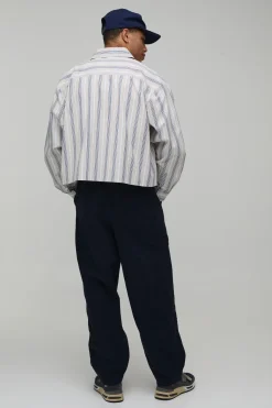 boohooMAN Chemise Rayée Oversize Courte à Manches Longues Coupe Boxy<Homme Chemises
