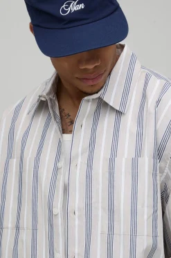 boohooMAN Chemise Rayée Oversize Courte à Manches Longues Coupe Boxy<Homme Chemises
