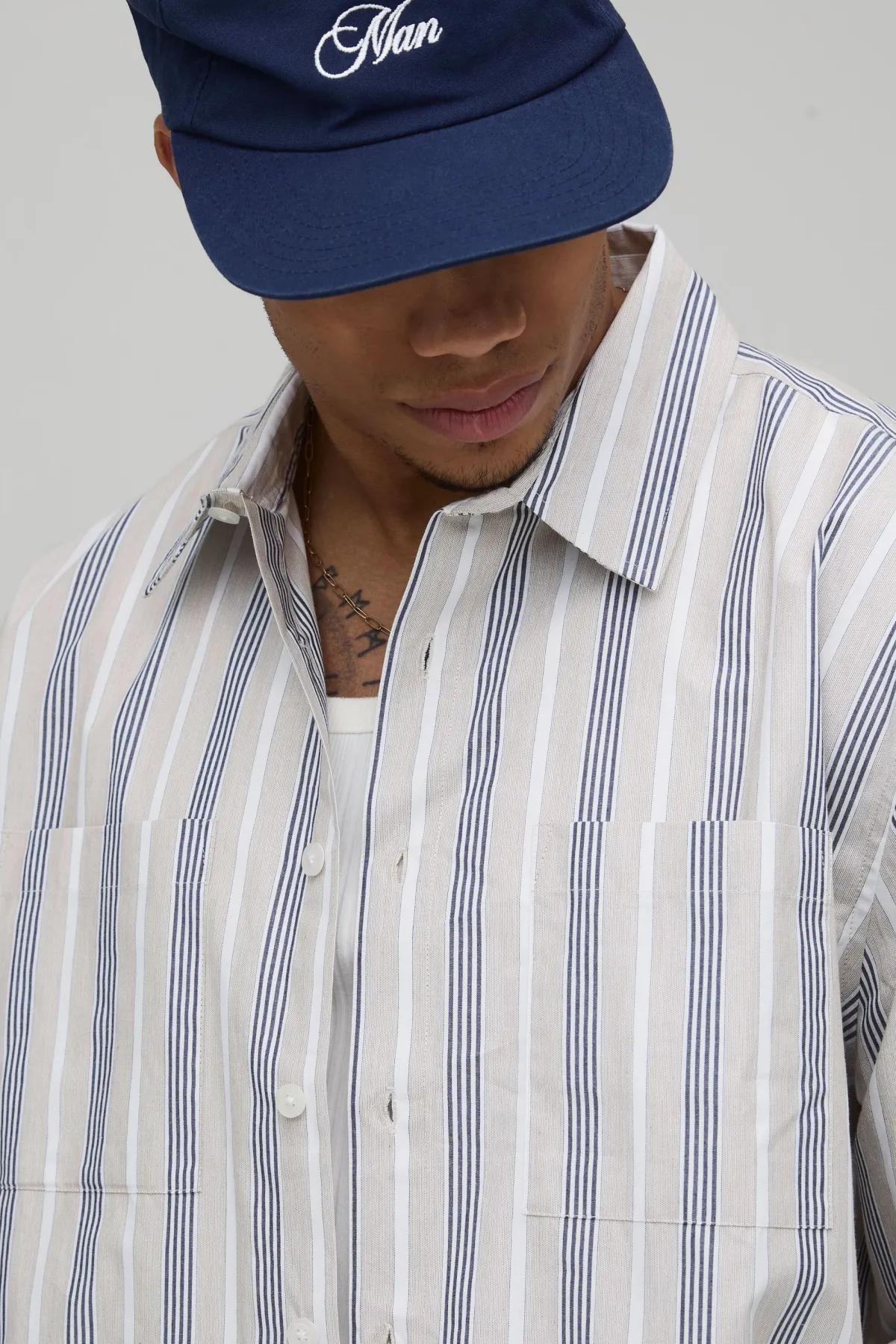 boohooMAN Chemise Rayée Oversize Courte à Manches Longues Coupe Boxy<Homme Chemises