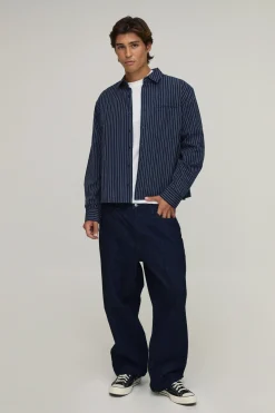 Chemise Rayée Oversize Crop À Manches Longues