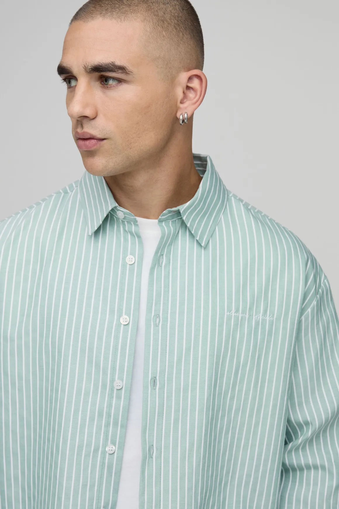 Chemise Rayée Oversize À Manches Longues Et Imprimé Boxy
