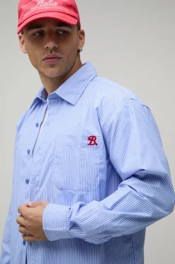 boohooMAN Chemise Rayée Oversize À Ourlet Arrondi Avec Broderie B<Homme Chemises