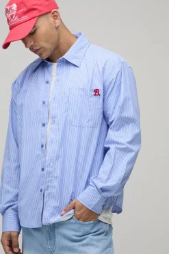 boohooMAN Chemise Rayée Oversize À Ourlet Arrondi Avec Broderie B<Homme Chemises