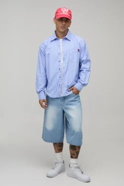boohooMAN Chemise Rayée Oversize À Ourlet Arrondi Avec Broderie B<Homme Chemises
