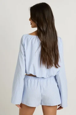 boohoo Chemise Rayée Sans Col À Boutons<Femme Tops