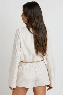 Chemise Rayée Sans Col À Boutons