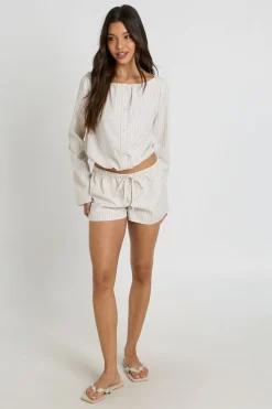 Chemise Rayée Sans Col À Boutons