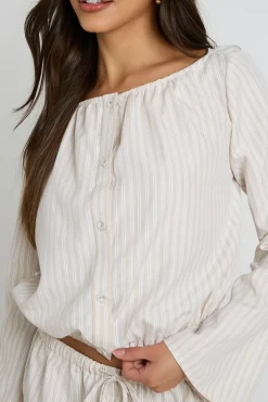 Chemise Rayée Sans Col À Boutons