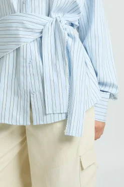 Chemise Rayée Tissée Oversize Avec Ceinture À Nouer