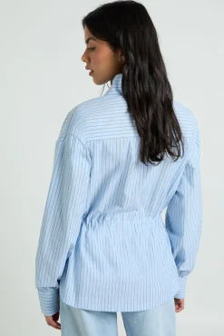 Chemise À Rayures Col Cheminée Taille Cintrée