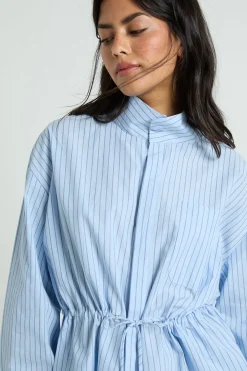 Chemise À Rayures Col Cheminée Taille Cintrée