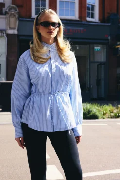 Chemise À Rayures Col Cheminée Taille Cintrée