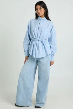 Chemise À Rayures Col Cheminée Taille Cintrée