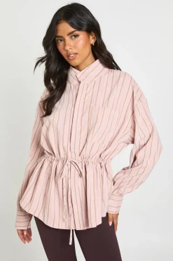 boohoo Chemise À Rayures Col Montant Avec Taille Cintrée<Femme Tops