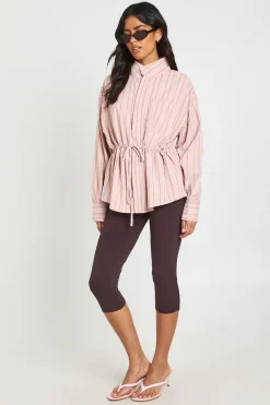 boohoo Chemise À Rayures Col Montant Avec Taille Cintrée<Femme Tops