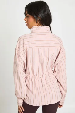 boohoo Chemise À Rayures Col Montant Avec Taille Cintrée<Femme Tops