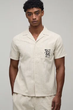 Chemise À Rayures En Mélange De Lin Coupe Regular Avec Poche Brodée