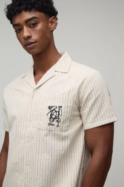 Chemise À Rayures En Mélange De Lin Coupe Regular Avec Poche Brodée