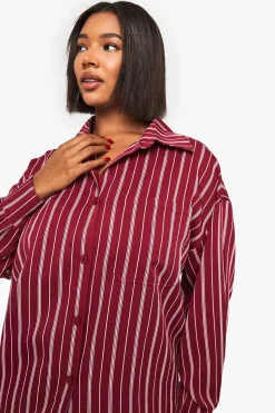 boohoo Chemise à rayures oversize Plus<Femme Tops D’Automne|Looks De Rentrée