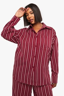 boohoo Chemise à rayures oversize Plus<Femme Tops D’Automne|Looks De Rentrée