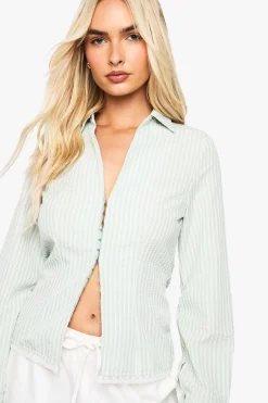 Chemise à rayures à taille cintrée ornée de dentelle